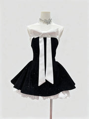 Bowknot Strapless Ruffle Hem Mini Dress