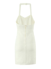 Solid Ribbed Halter Bandage Mini Dress