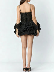 Sheer Strap 3d Flower Frill Mini Dress