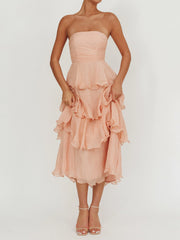 Ruffled Tube Tiered Cake Long Dress
