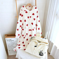 Print Flannel Nightgown Hooded Bathrobe