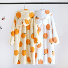 Fruit Print Plush Hooded Bathrobe Lougewear