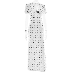 White Satin V-neck Polka Dot Maxi Dress