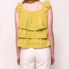 Square Neck Babydoll Eyelet Tiered Tank Top