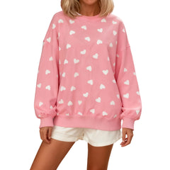Heart Print Crew Neck Pullover