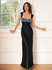 Stain Strap Patchwork Solid Maxi Dress