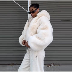 Faux Fur Zipper Hooded Jacket