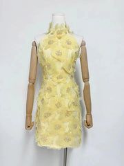 Halter 3d Flower Appliques Mini Dress