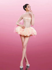 Strapless Flower Lace A-line Mini Dress