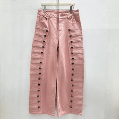 Multi Button Detaling Wide Leg Denim Jeans