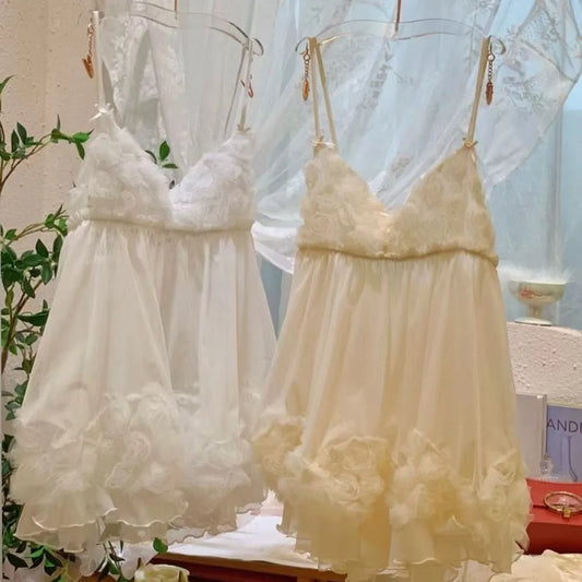 Rose Embroidery Sheer Mini Nightdress