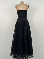 Black Pleated Strappy Mesh Hem Maxi Dress