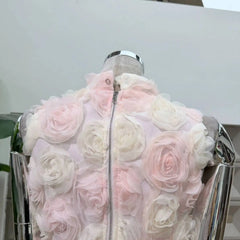 Stand Collar Embroidery 3D Floral Mini Dress