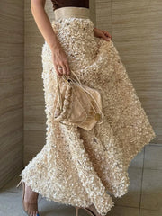 Embroidered Petal Textured Maxi Skirts