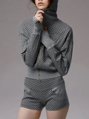Polka Dot Stripe Zipper Hoodie