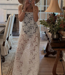 Spaghetti Strap Sheer Lace Maxi Dress