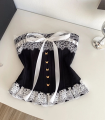 Strapless Elastic Ruffle Butterfly Button Corset