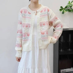 Heart Flowers Knitted Sweater Cardigan