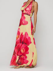 Halter Tie Up Floral Print Maxi Dress