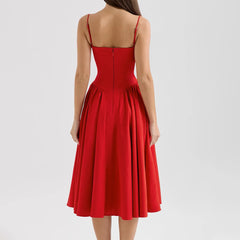 Solid Spaghetti Strap Bustier Pleated Midi Dress