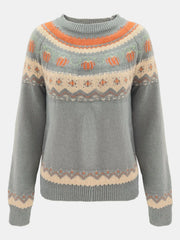 Crew Neck Pumpkin Jacquard Sweater