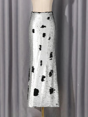Silver And Black Sequin Long Skirt