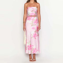 Satin Strapless Crop Top & Long Skirt Set