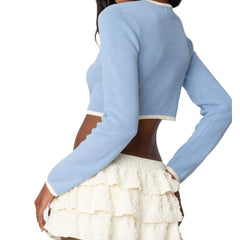 Blue Knit Tie Up Crop Top