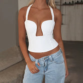 Halter Deep Neck Cut Corset Top