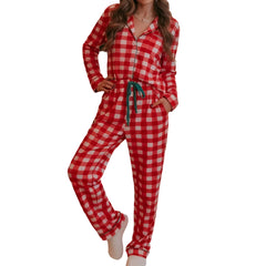 Long Sleeves Plaid Shirt And Drawstring Pant Set