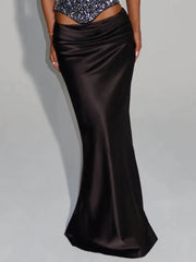Sequins Scarf Collar Lace Up Corset Top And Satin Maxi Skirt