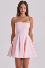 Spaghetti Strap Pleated Hem Mini A-line Dress