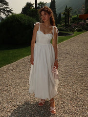 White Tie-Up Long Dress