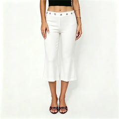 Low Waist Metal Eyelet Capri Flare Pants