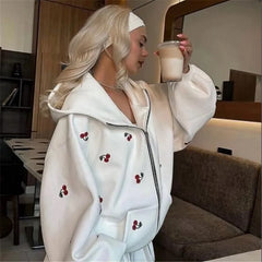 Cherry Print Zip Up Hoodie