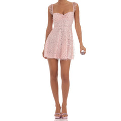 Sequin Ruffle Sleeve Tie Up Mini Dress