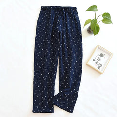 Cotton Star Print Drawstring Wide Leg Pants