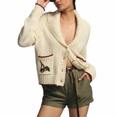 Button-up Lapel Cherry Pattern Cardigan