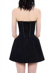 Black Stripe Fitted Waist Mini Dress