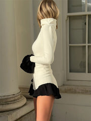 Long Sleeve Patchwork Turtleneck Flare Sleeve Romper