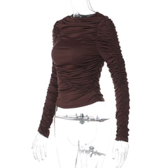 Solid Ruched Long Sleeve Top