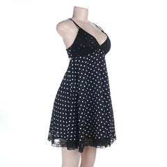 Black Polka Dot A-line Strappy Mini Dress
