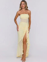 Strapless Ruffle Slit Maxi Dress