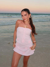 Pink Knitted 3D Flowers Tube Mini Dress