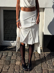 White Asymmetric Seam Midi Skirt