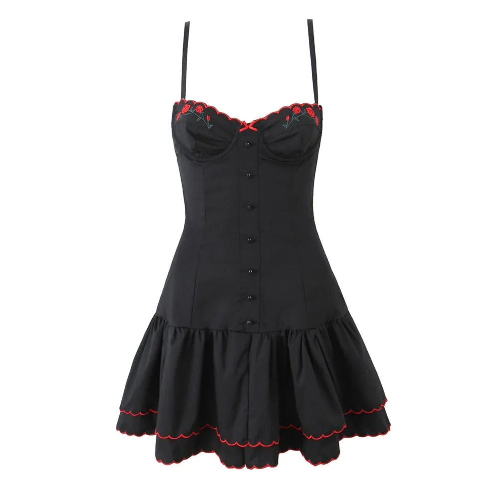 Black dress with red trim- ruffles