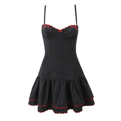 Black dress with red trim- ruffles