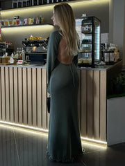 Knitted Backless Long Sleeve Maxi Dress