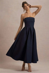 Strapless Solid Midi Dress