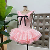 Bow Tie Mini Ponpon Fishbone Dress